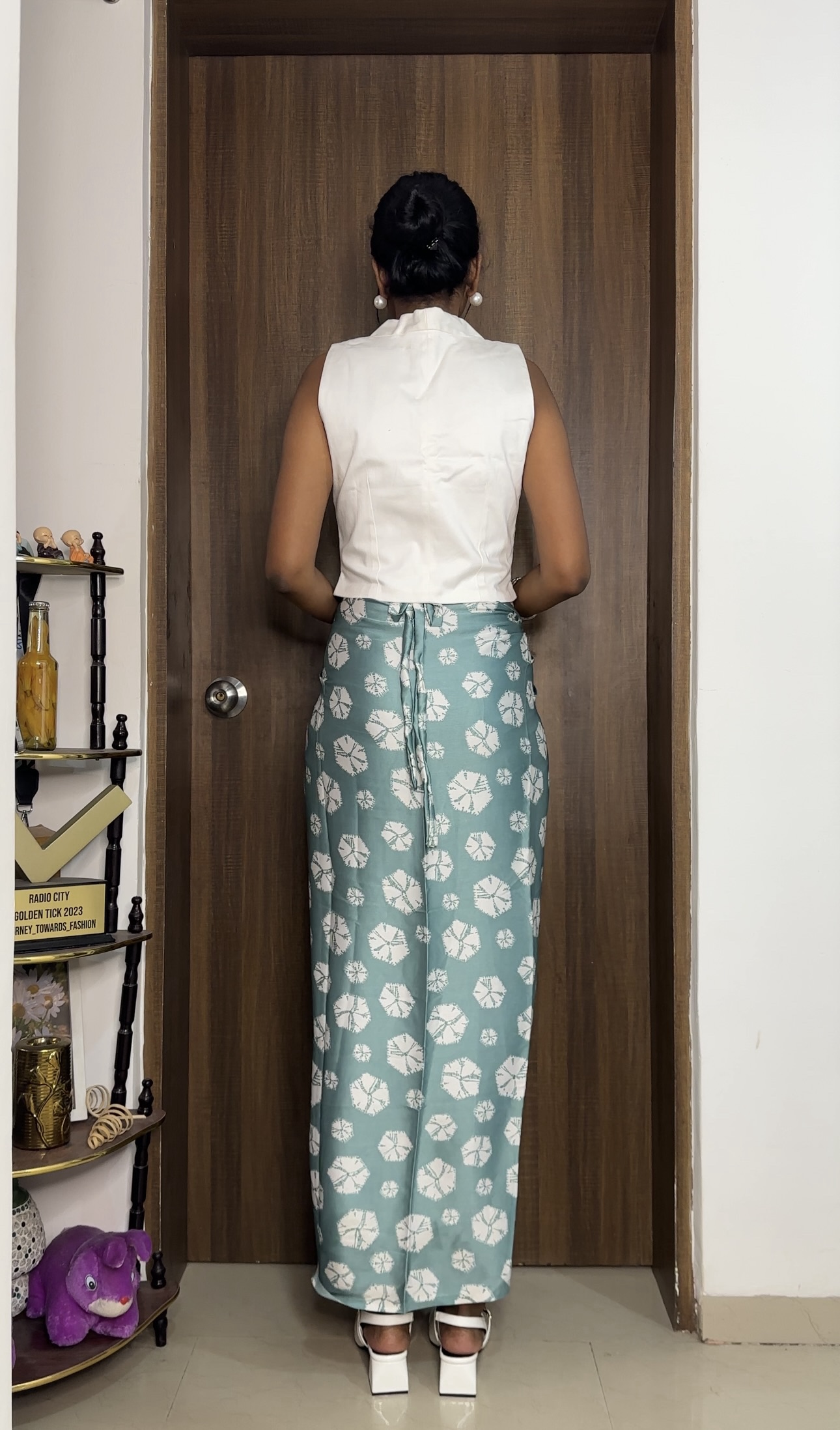 Green Floral print satin multiway skirt