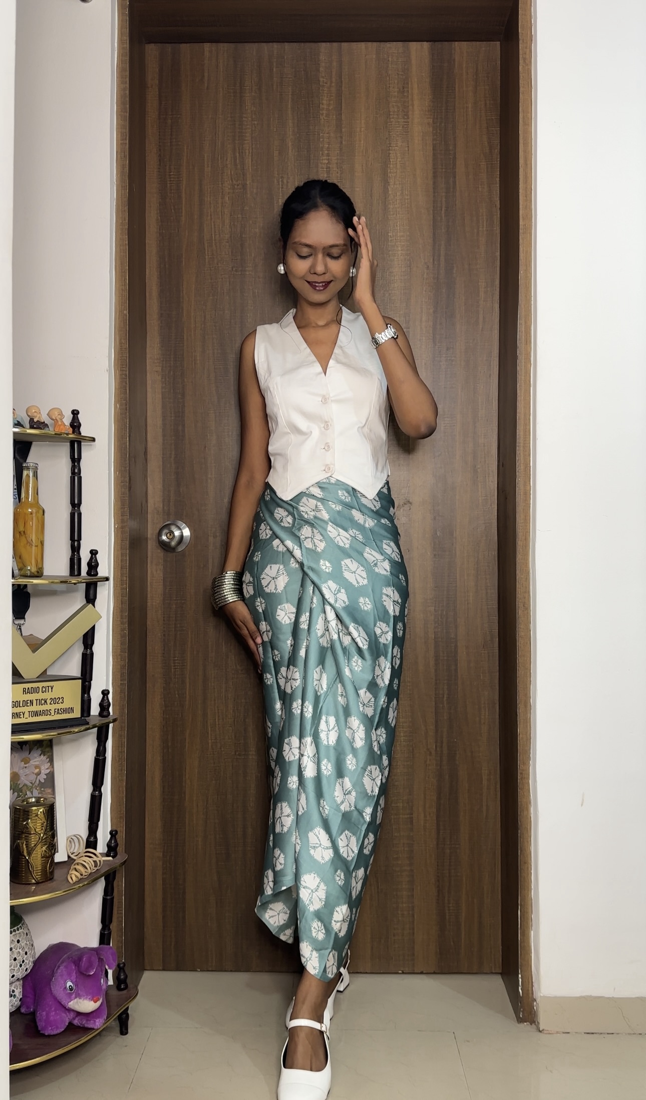 Green Floral print satin multiway skirt