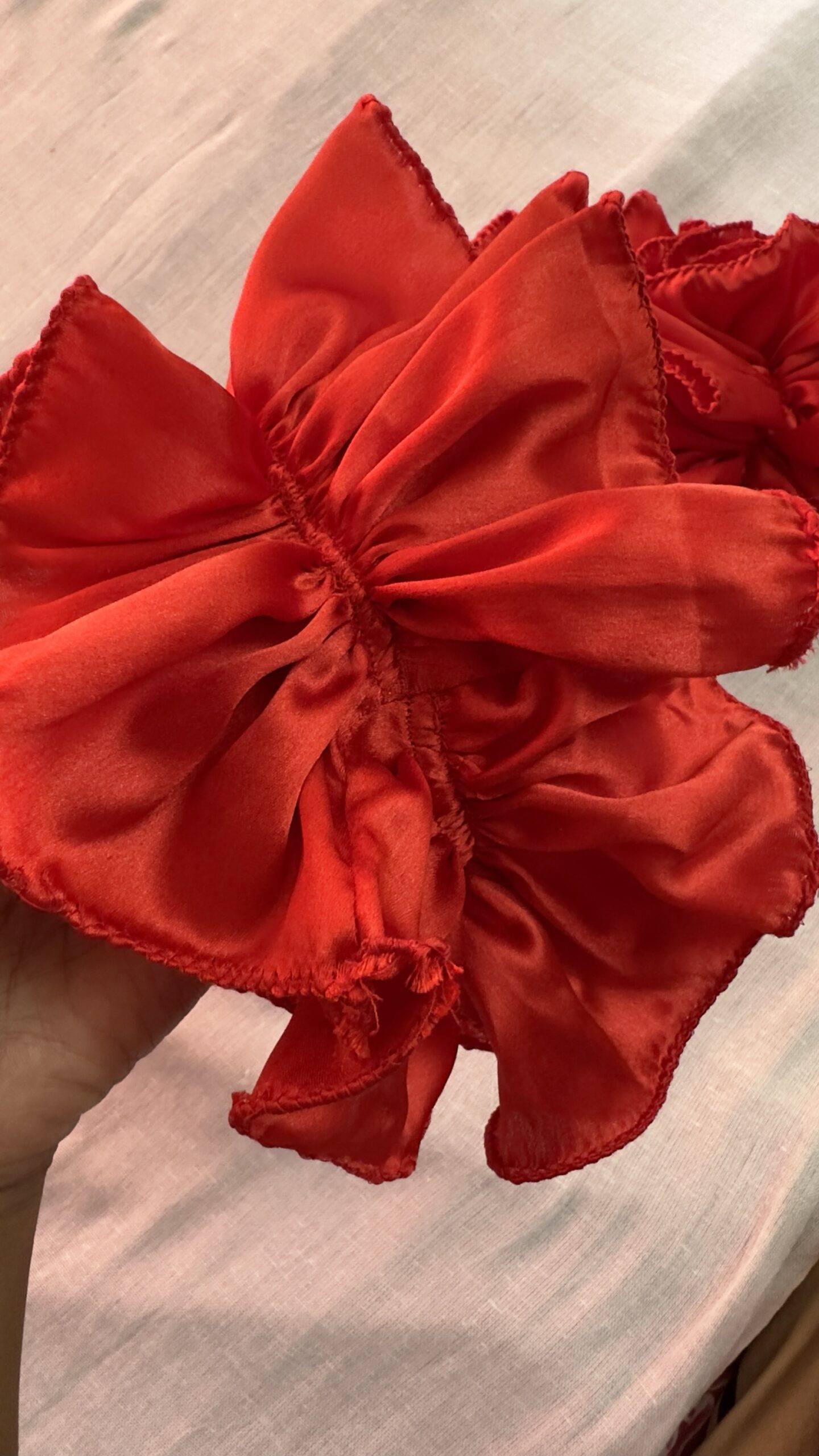Red Satin Ruffle Sleeves