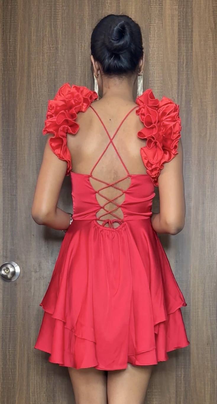Red Satin Ruffle Sleeves