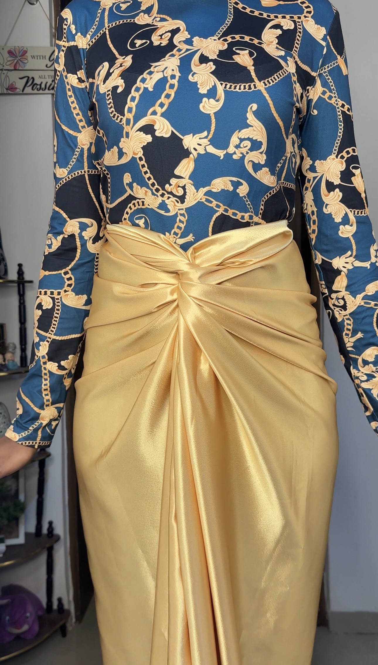 Golden Satin Long Skirt