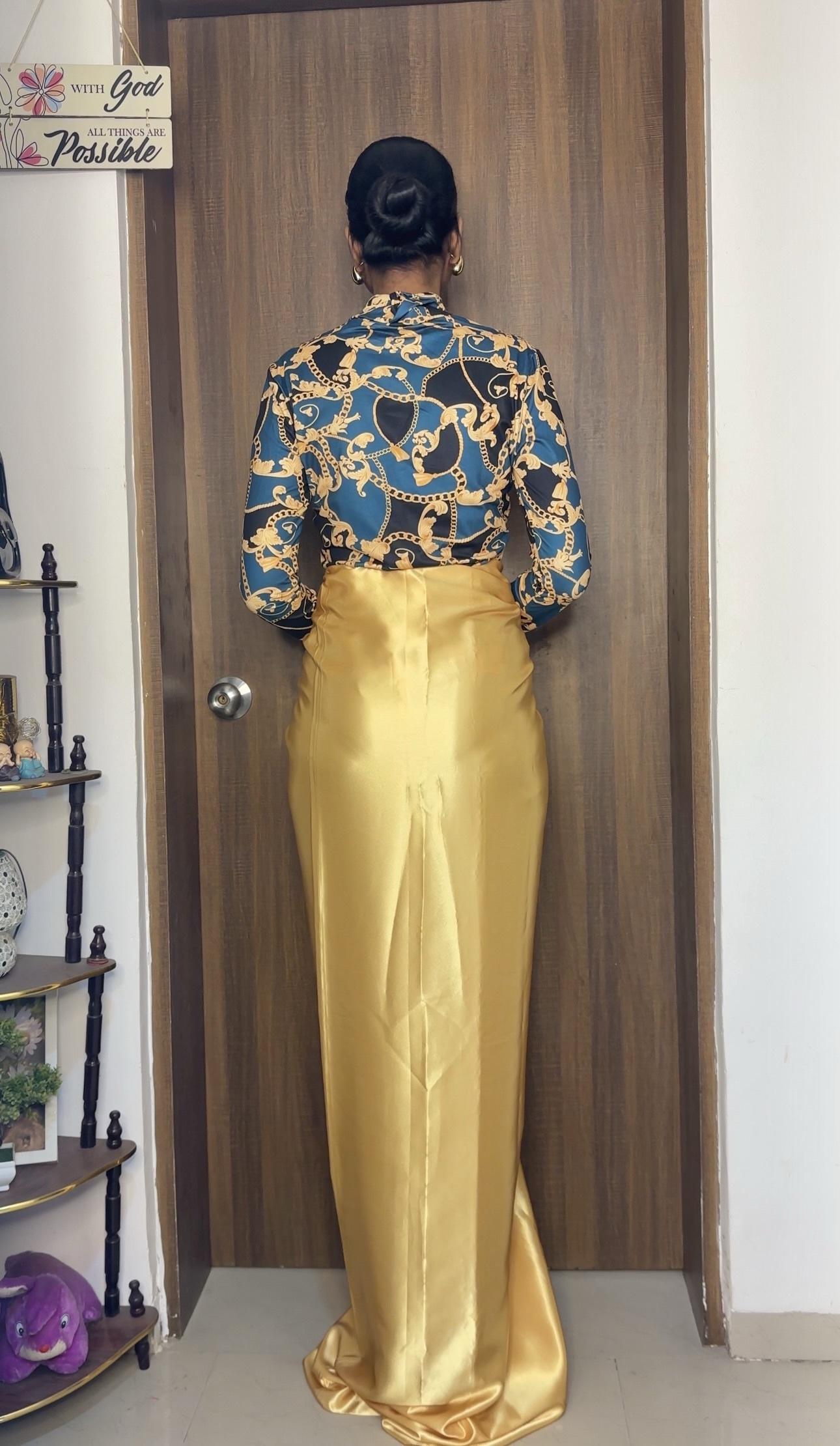 Golden Satin Long Skirt