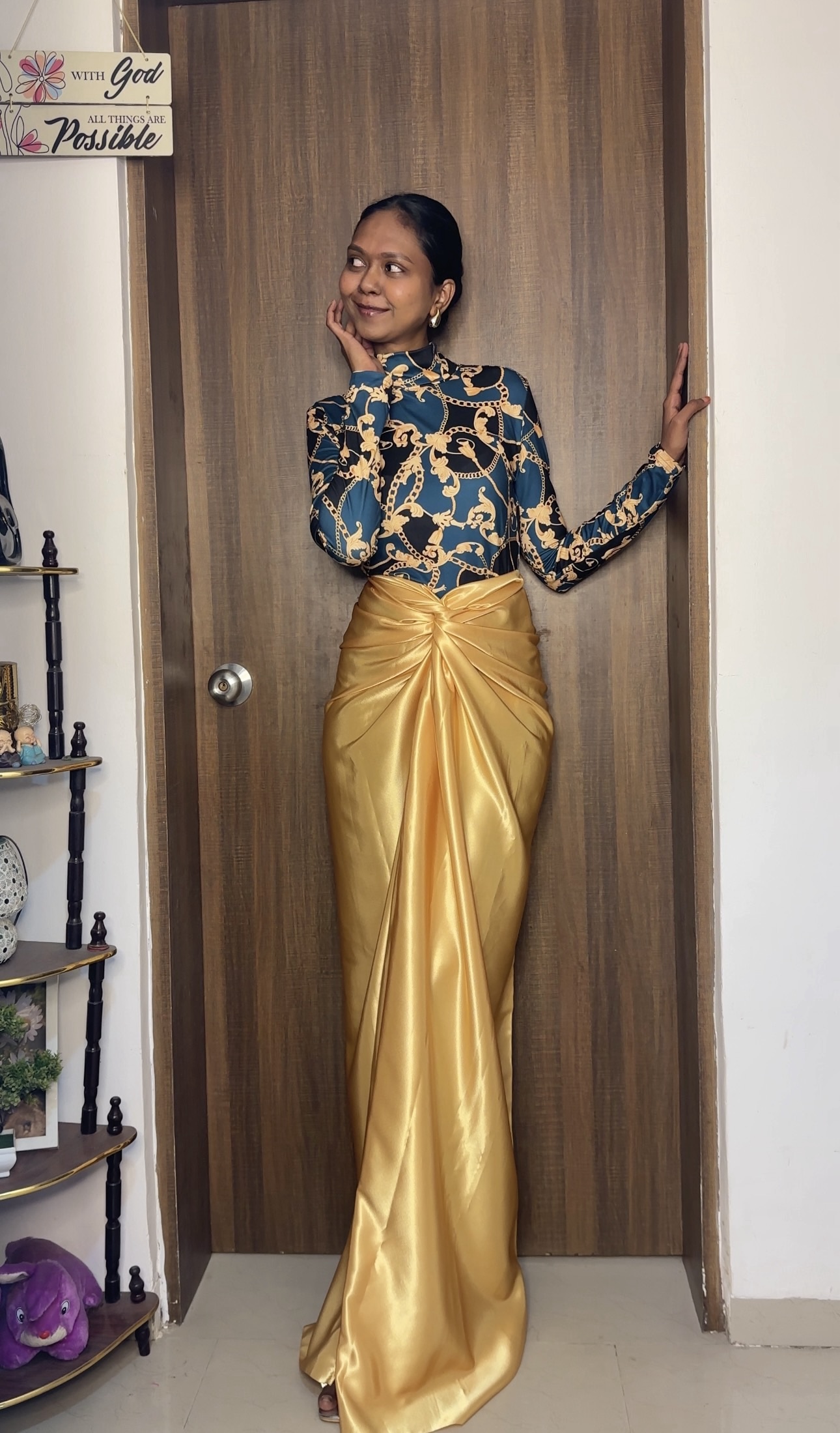 Golden Satin Long Skirt