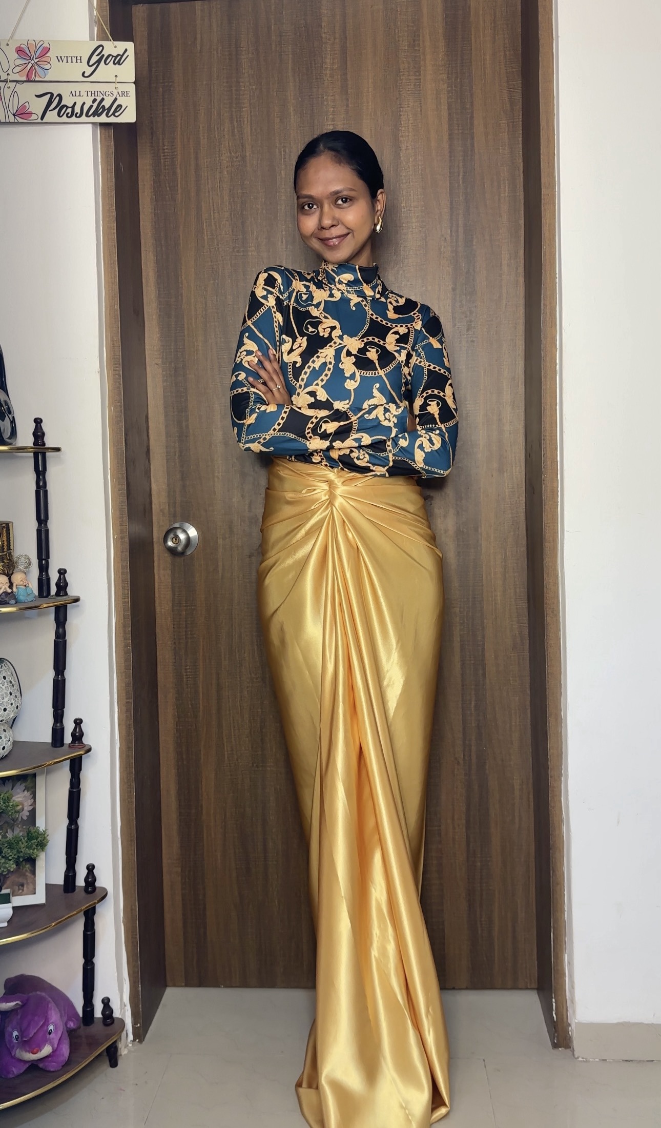 Golden Satin Long Skirt