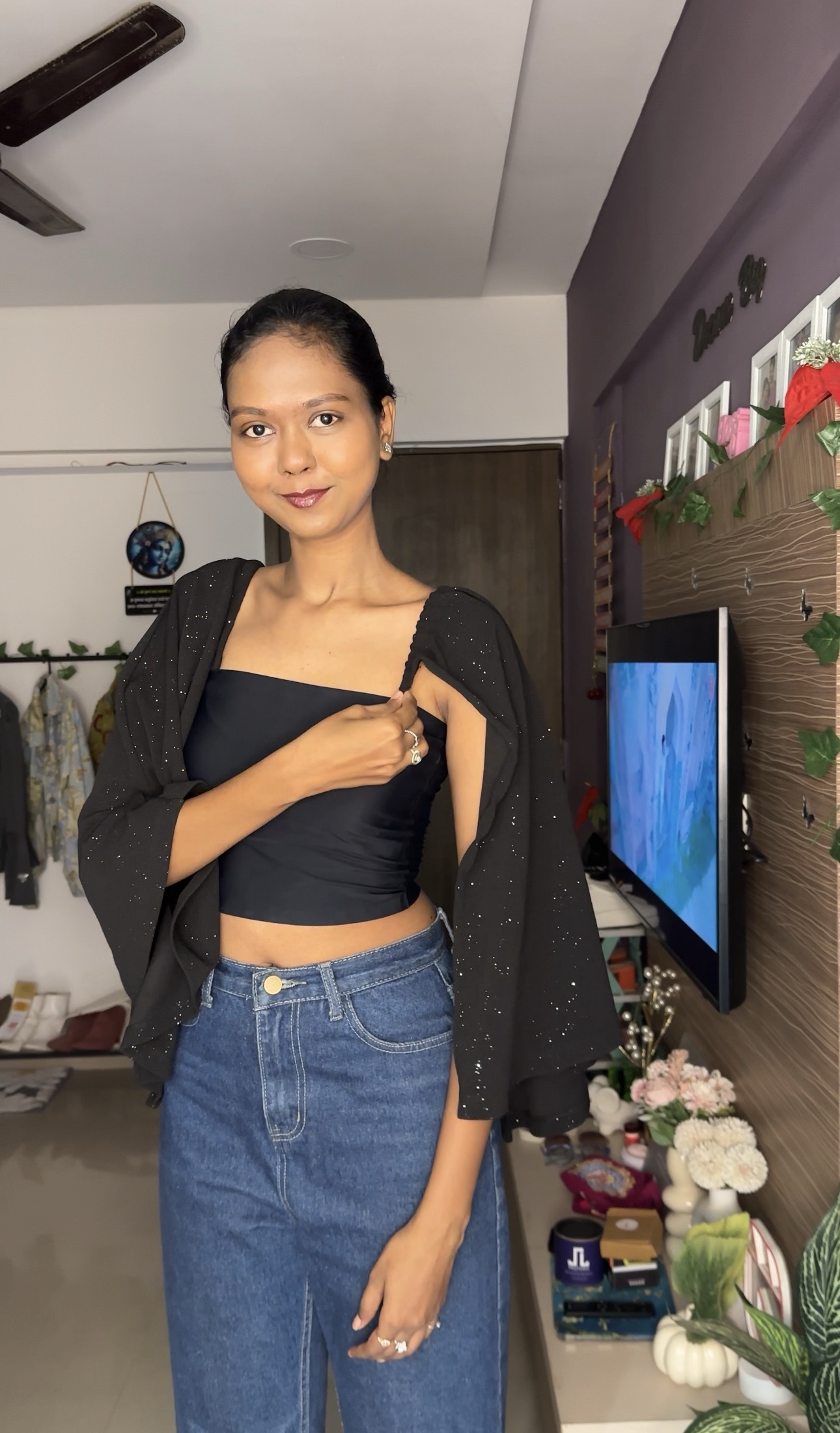 Black Glitter Detachable Bra Straps Sleeves