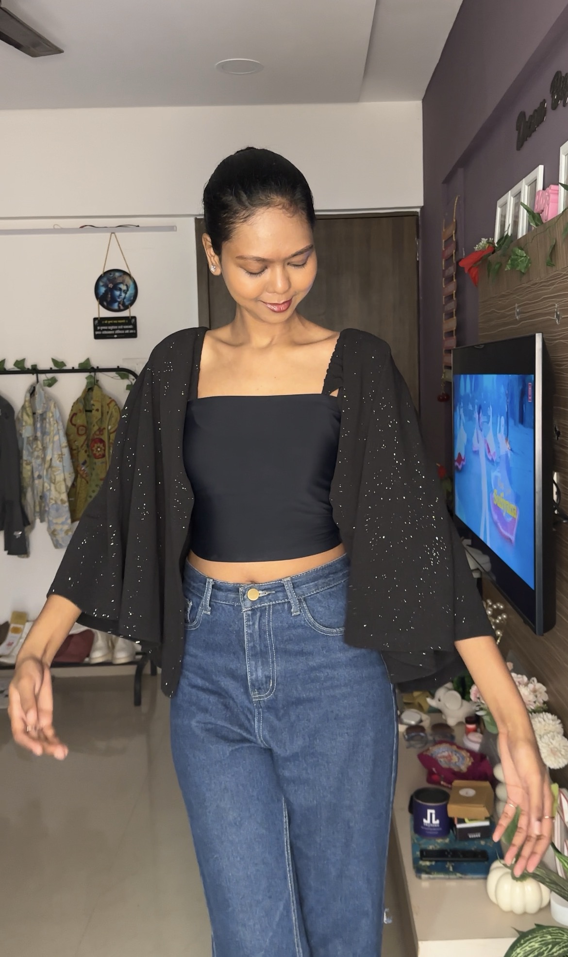 Black Glitter Detachable Bra Straps Sleeves