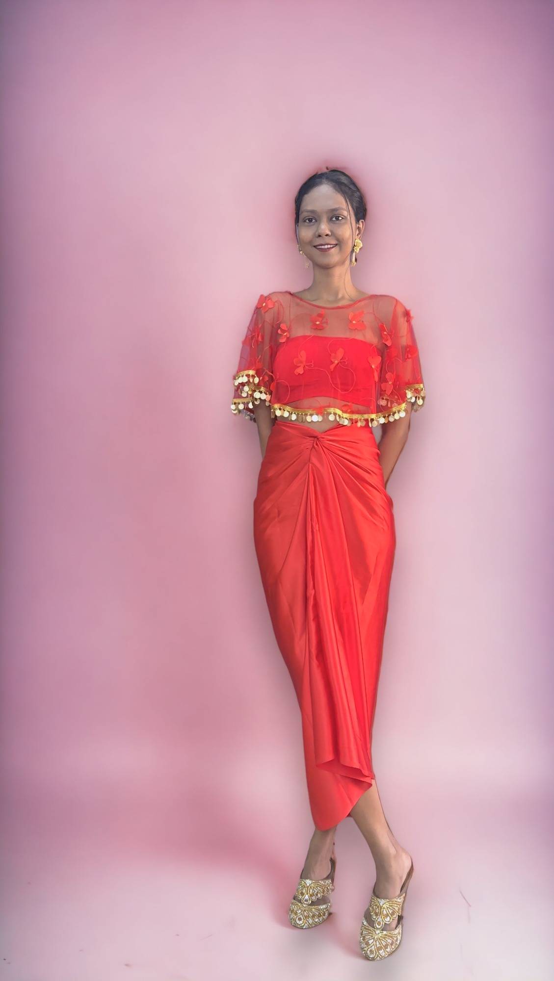 Red Satin Skirt Co-ord Set