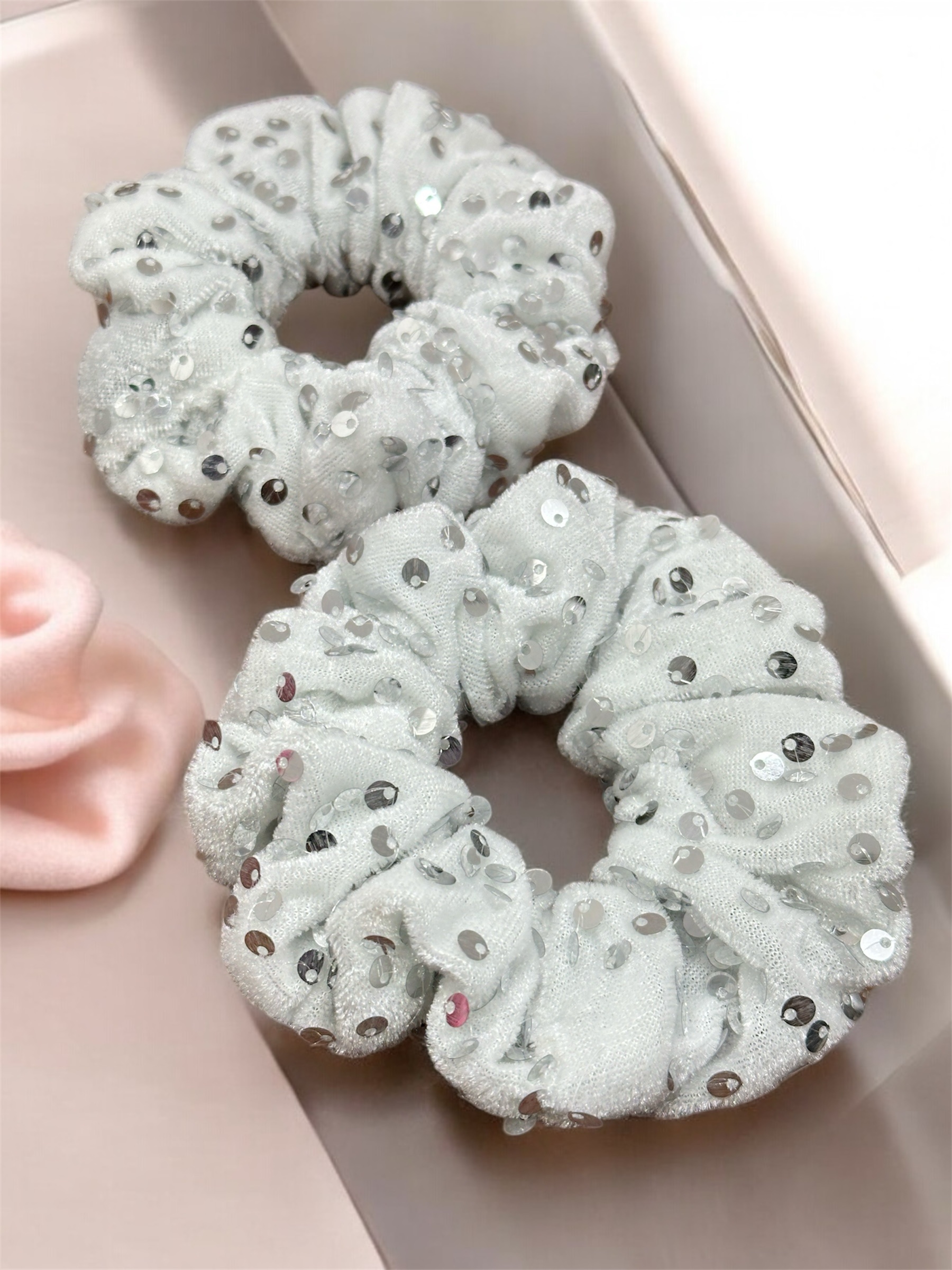 Set of 2 White Sequin Scrunchie