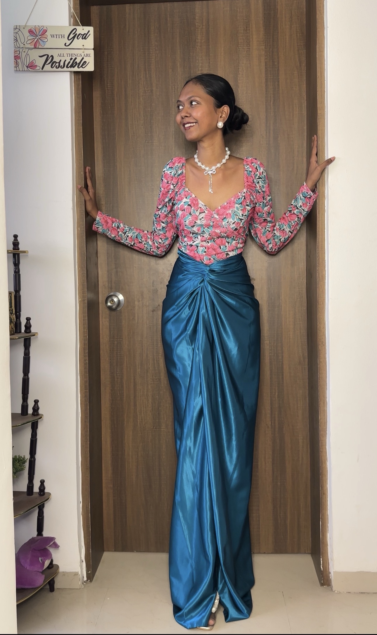 Teal Satin Long Multiway Skirt