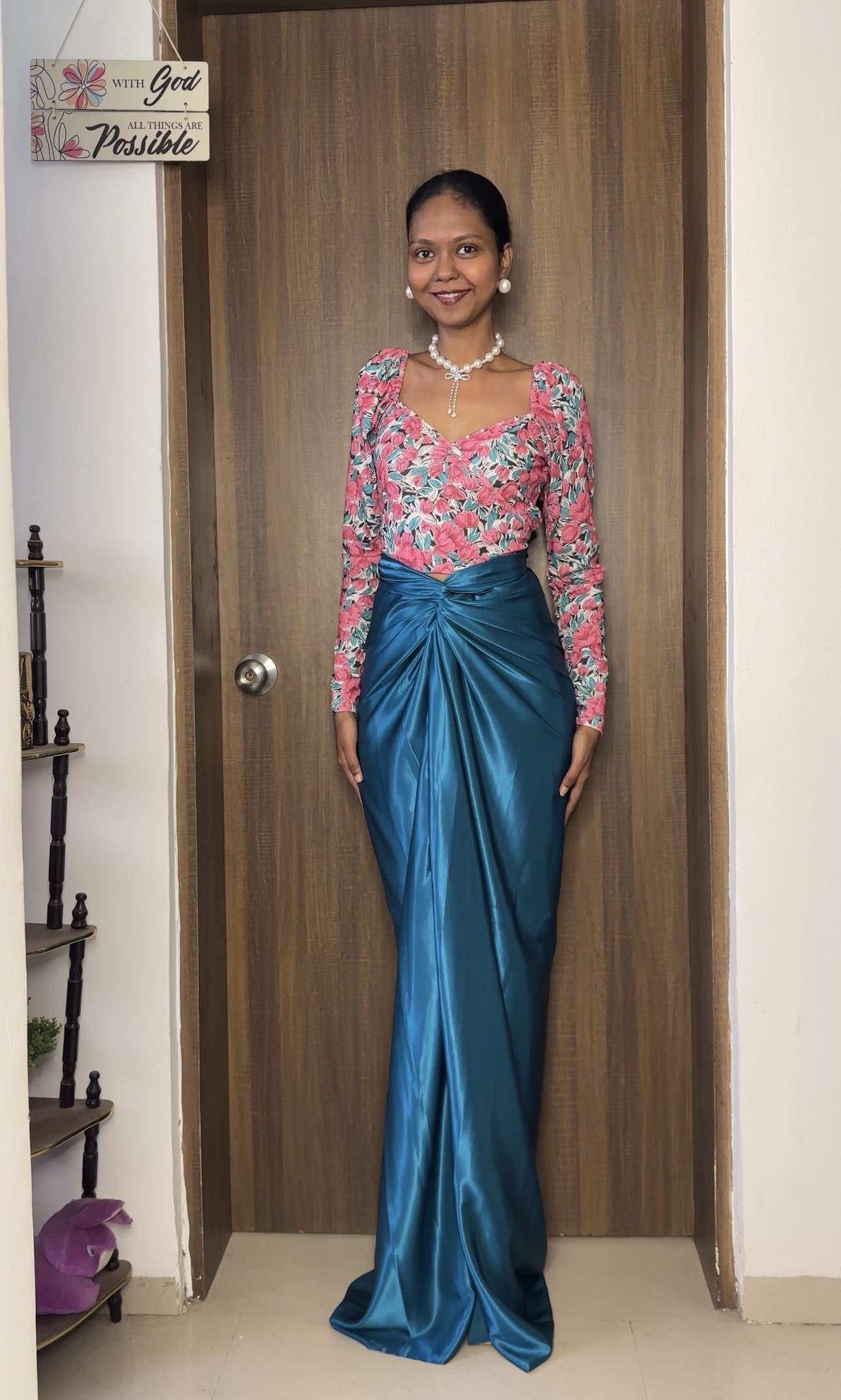 Teal Satin Long Multiway Skirt