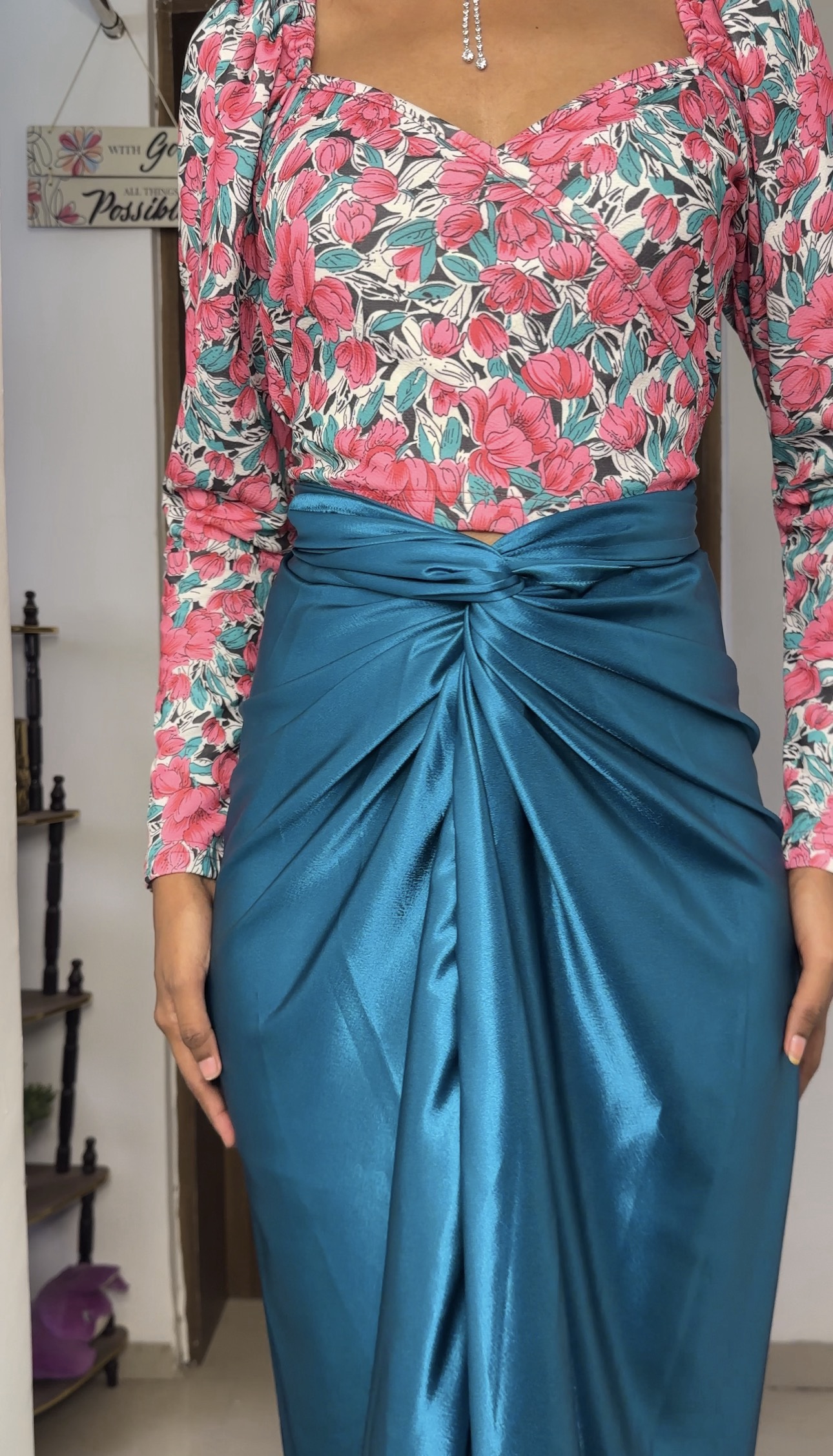 Teal Satin Long Multiway Skirt
