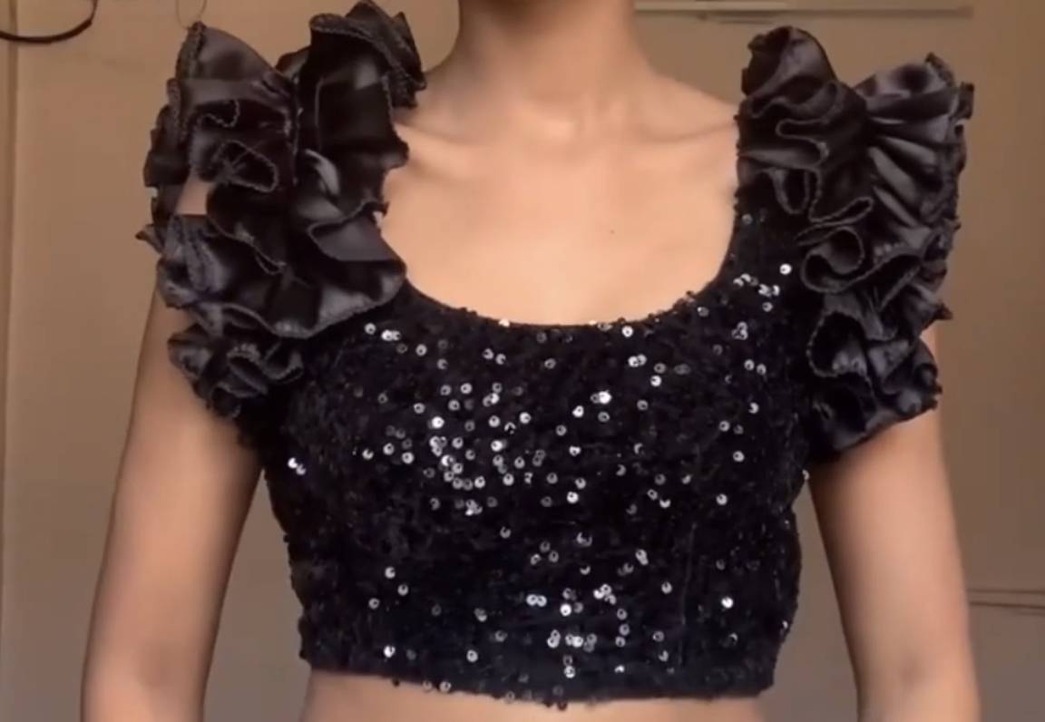 Black Satin Ruffle Sleeves