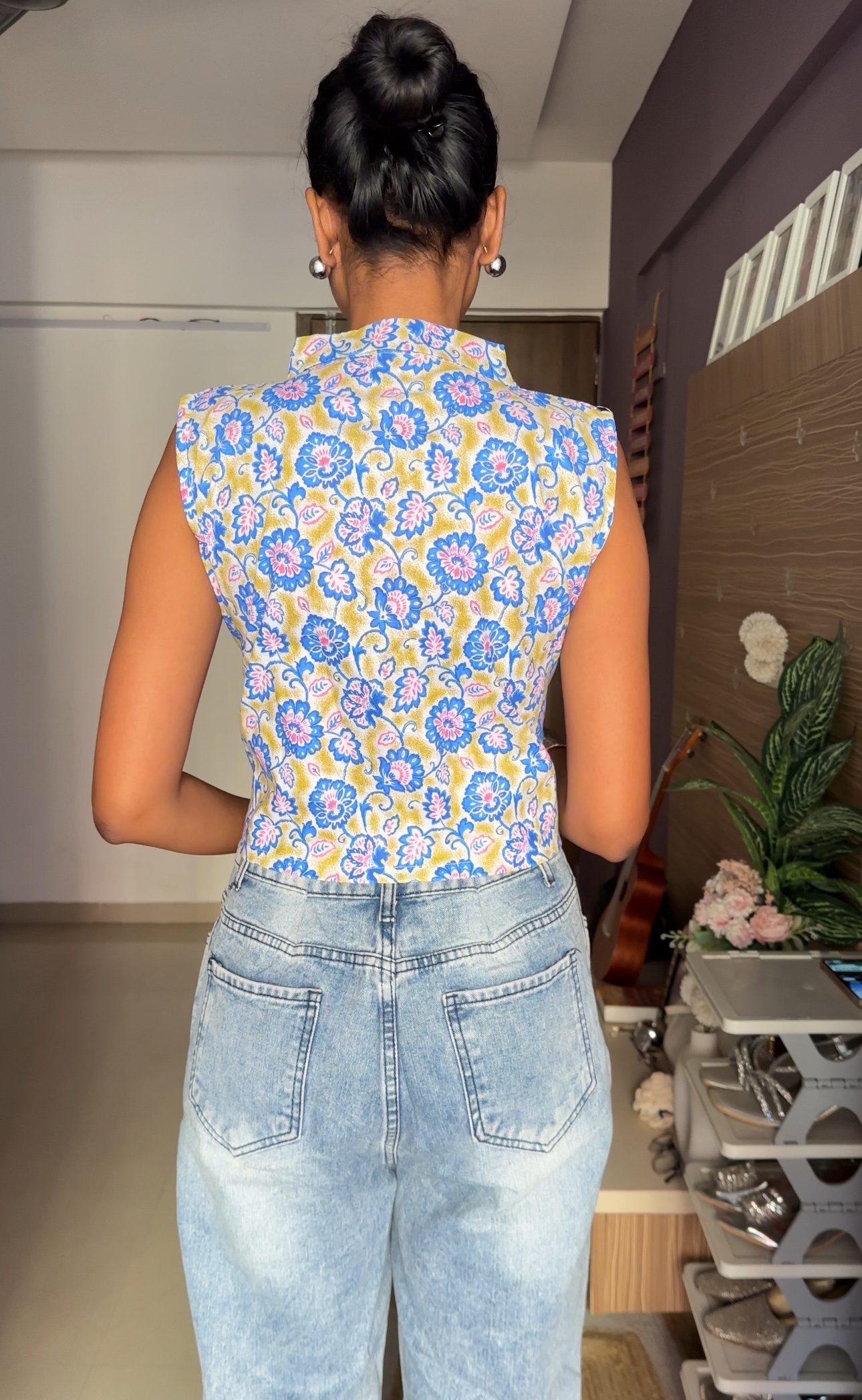 Blue Floral Cotton Waistcoat