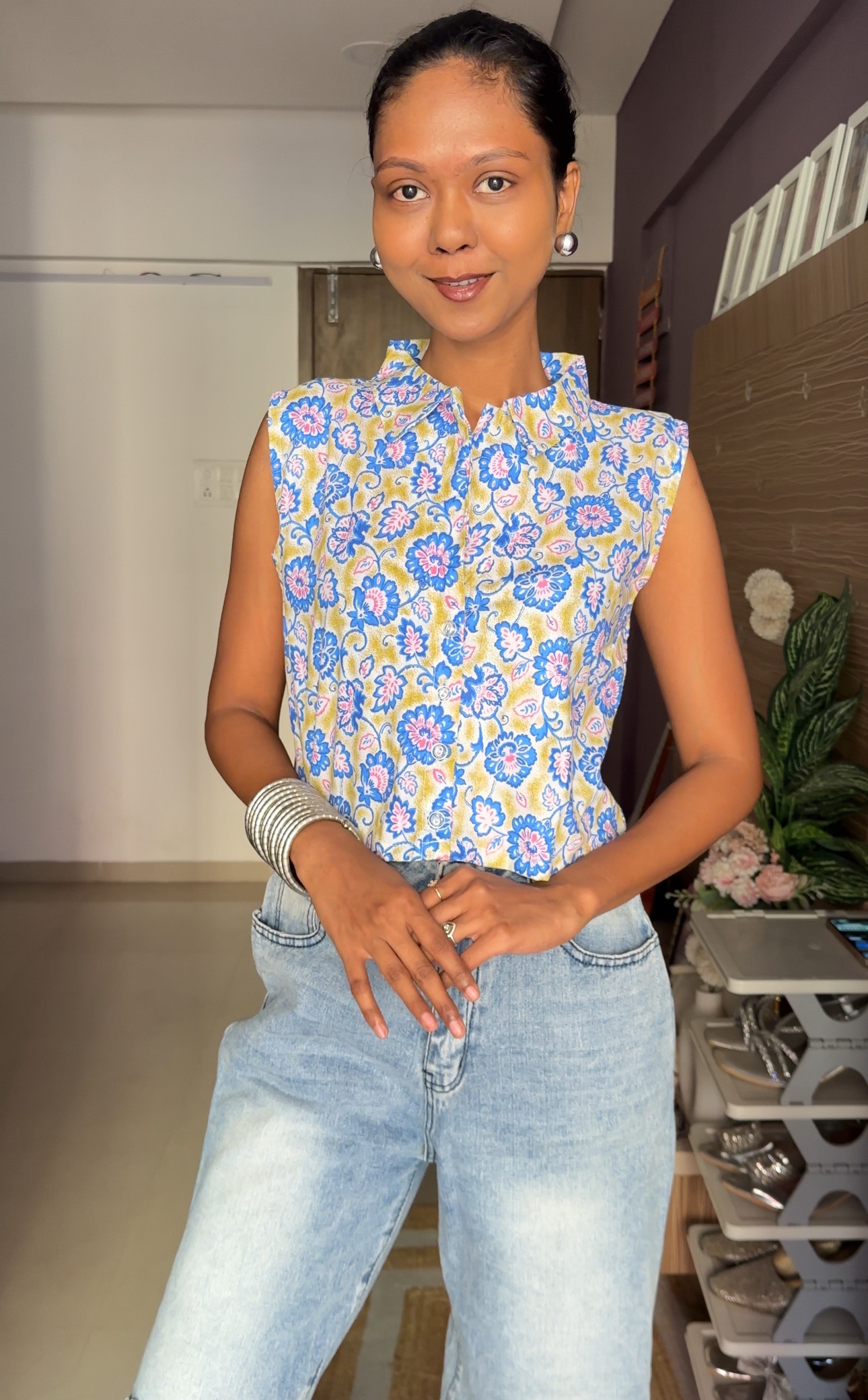 Blue Floral Cotton Waistcoat