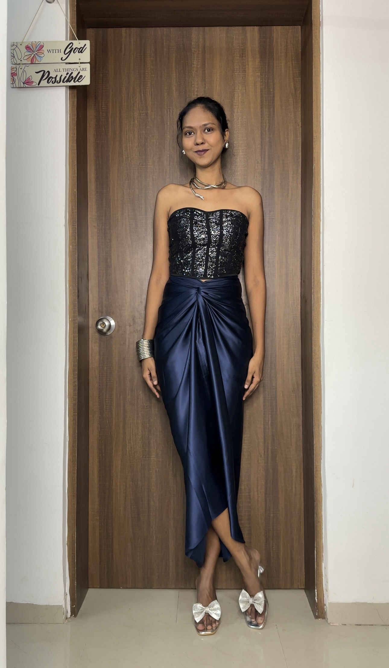 Navy Blue Satin Multiway Skirt