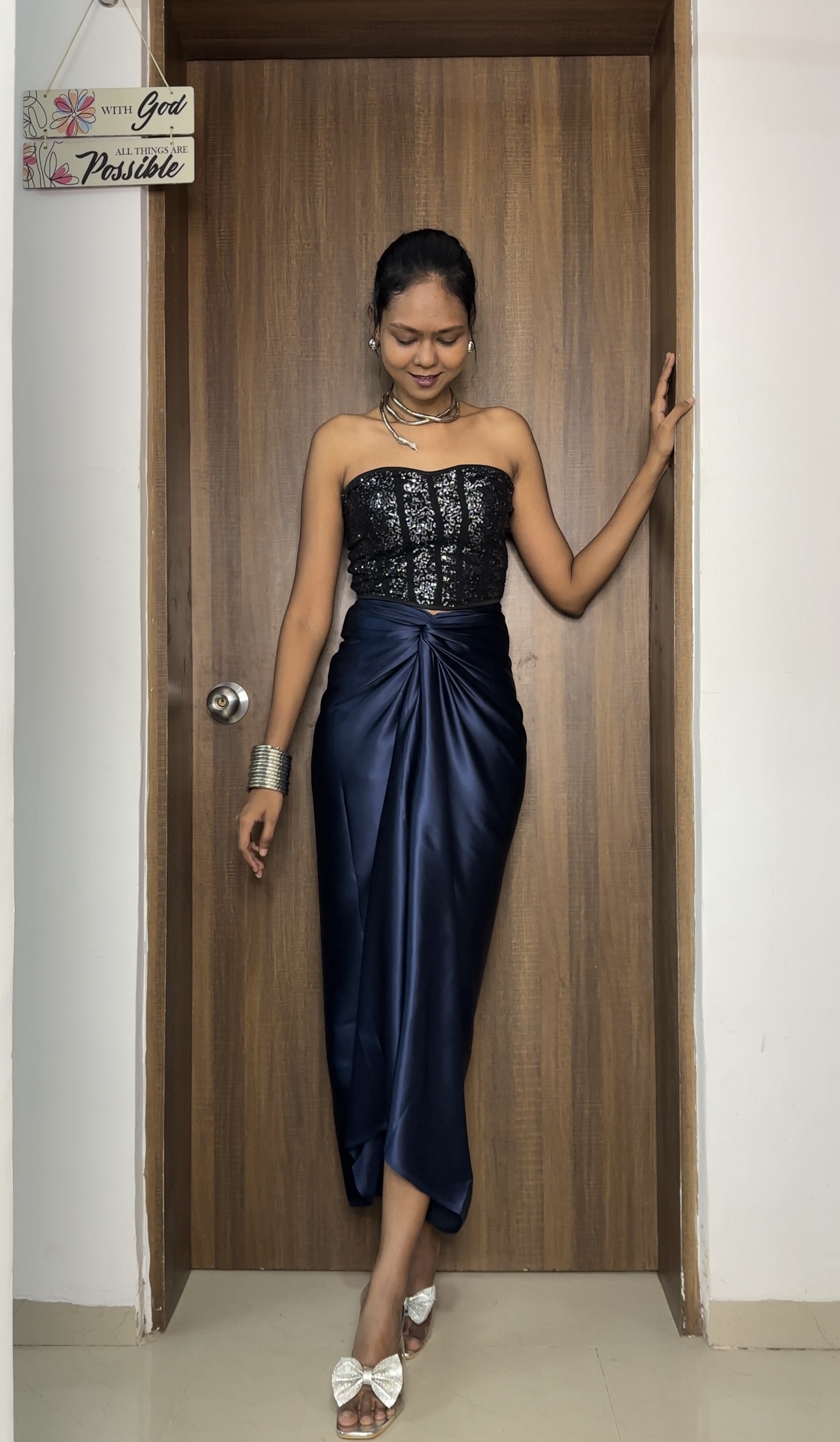 Navy Blue Satin Multiway Skirt