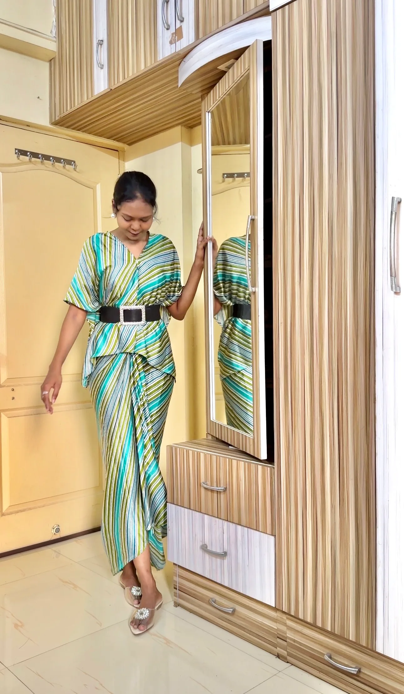 Green Stripped Satin Co-Ord set