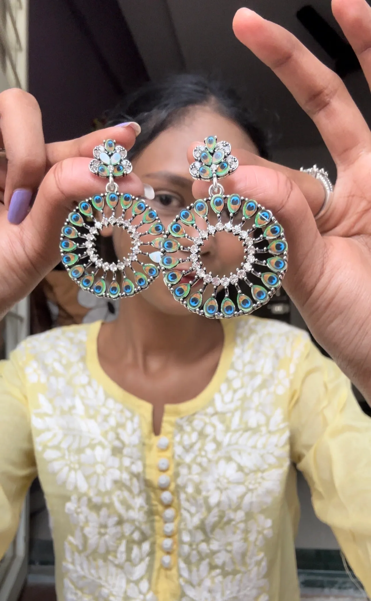 Peacock Mirror Work Earrings