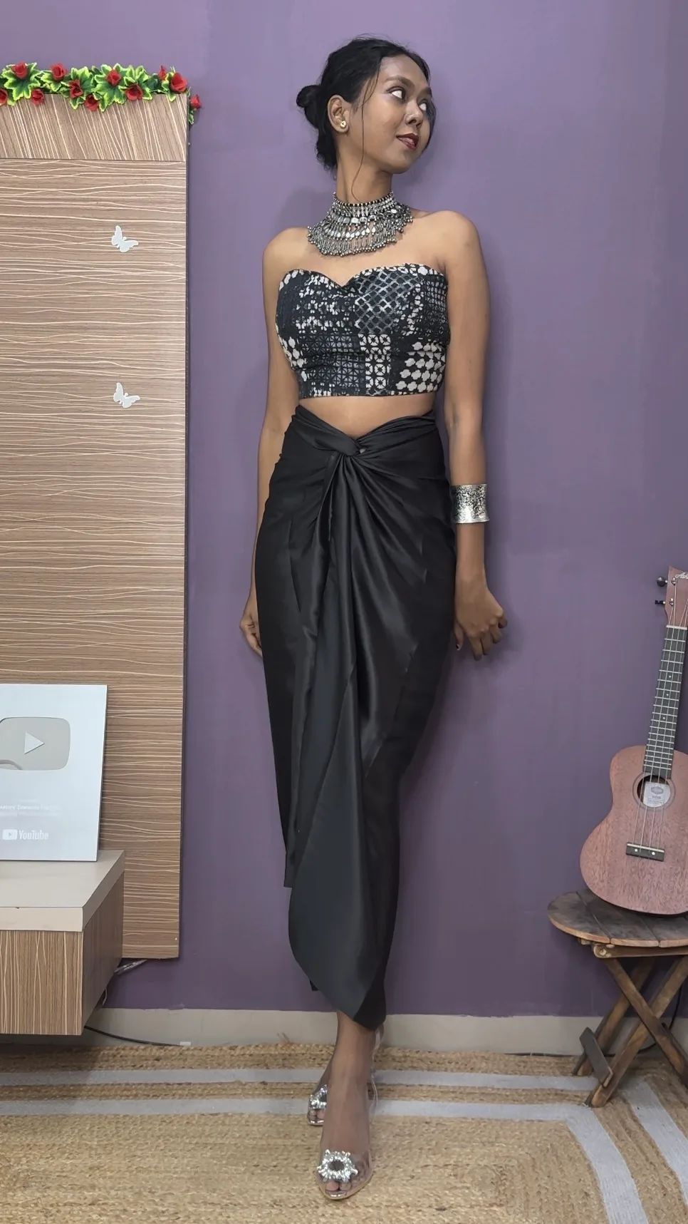 Black-Red Satin Multiway Skirt Combo