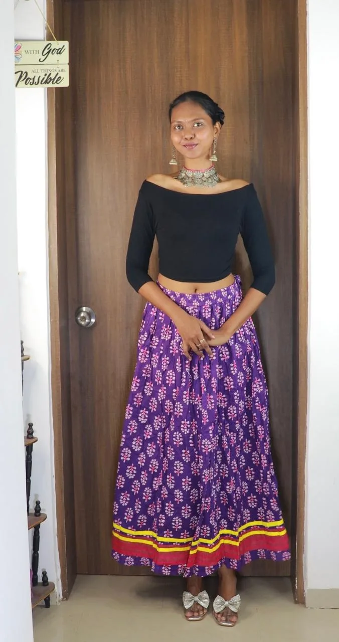 Purple Cotton Long Skirt