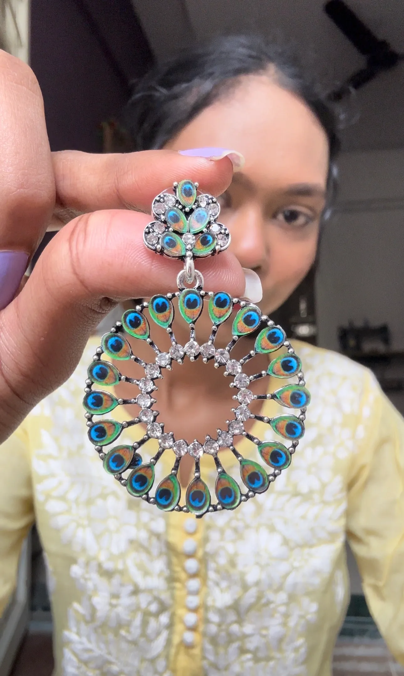 Peacock Mirror Work Earrings