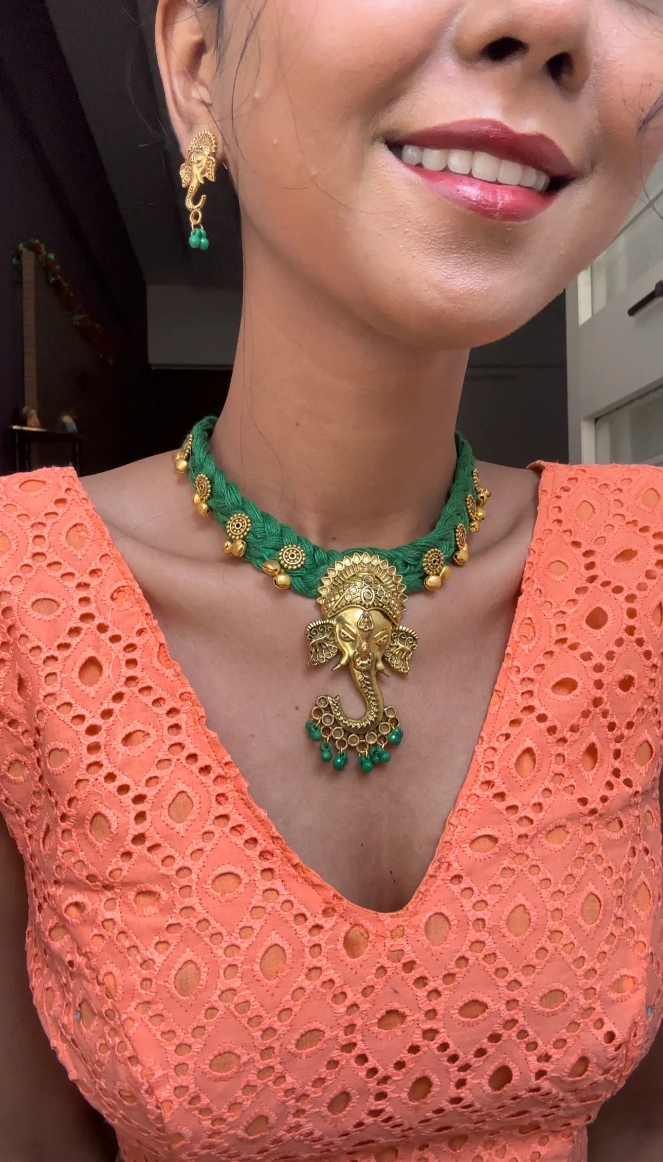 Ganpati Green Necklace Set