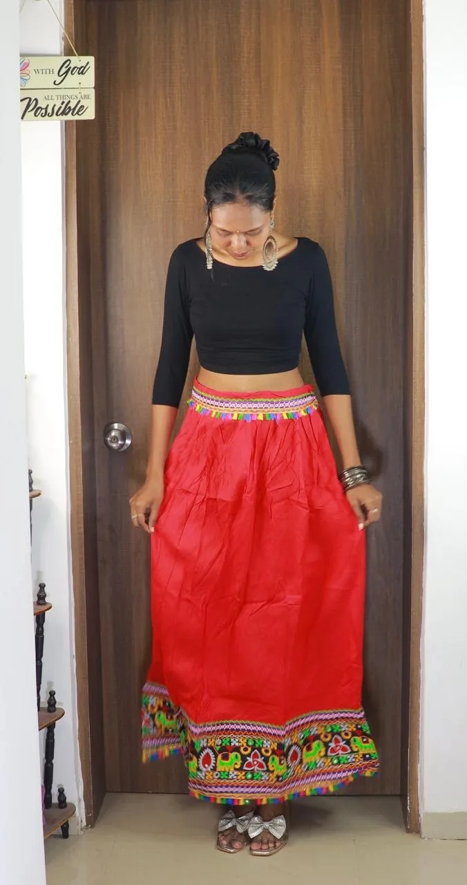 Red Cotton Long Skirt
