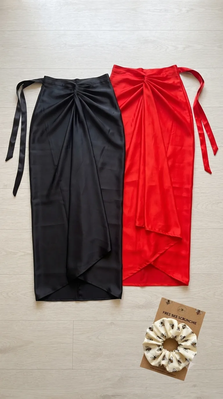 Black-Red Satin Multiway Skirt Combo