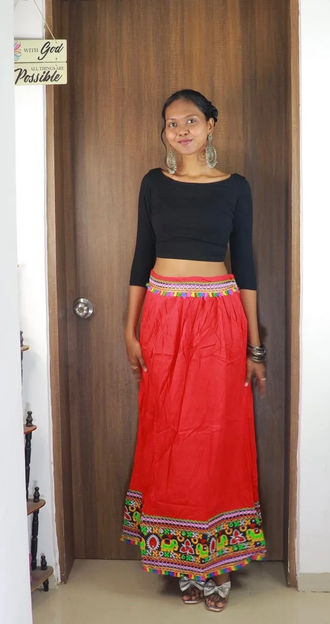 Red Cotton Long Skirt