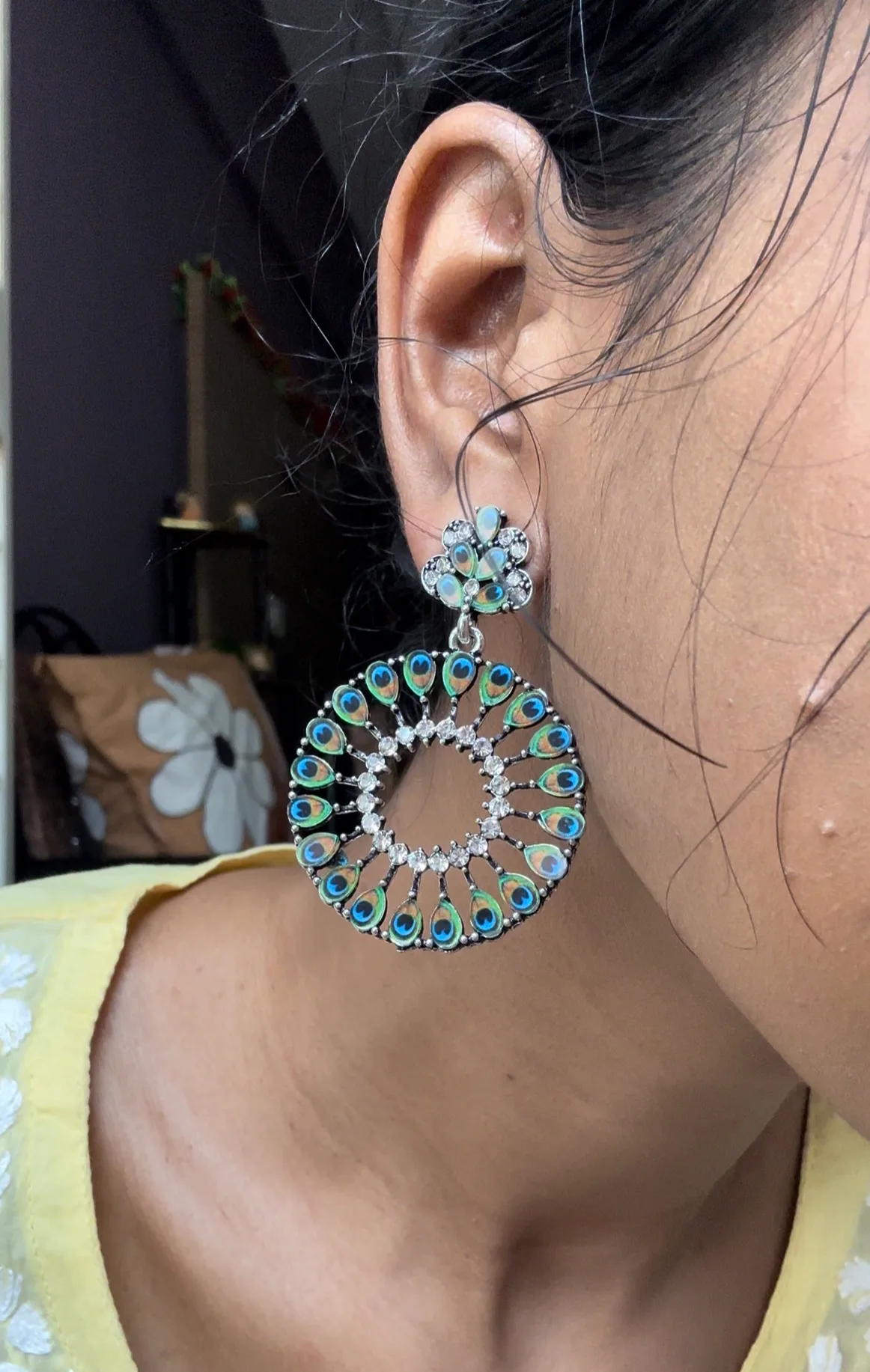 Peacock Mirror Work Earrings