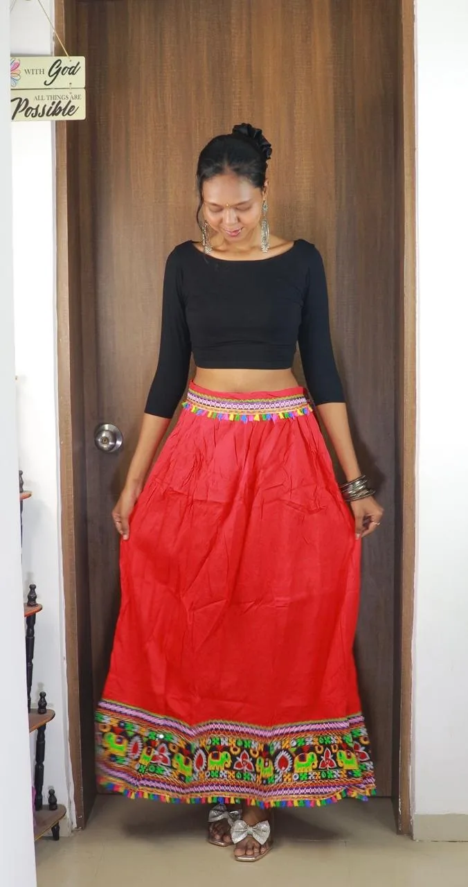 Red Cotton Long Skirt