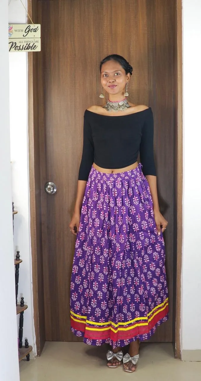 Purple Cotton Long Skirt